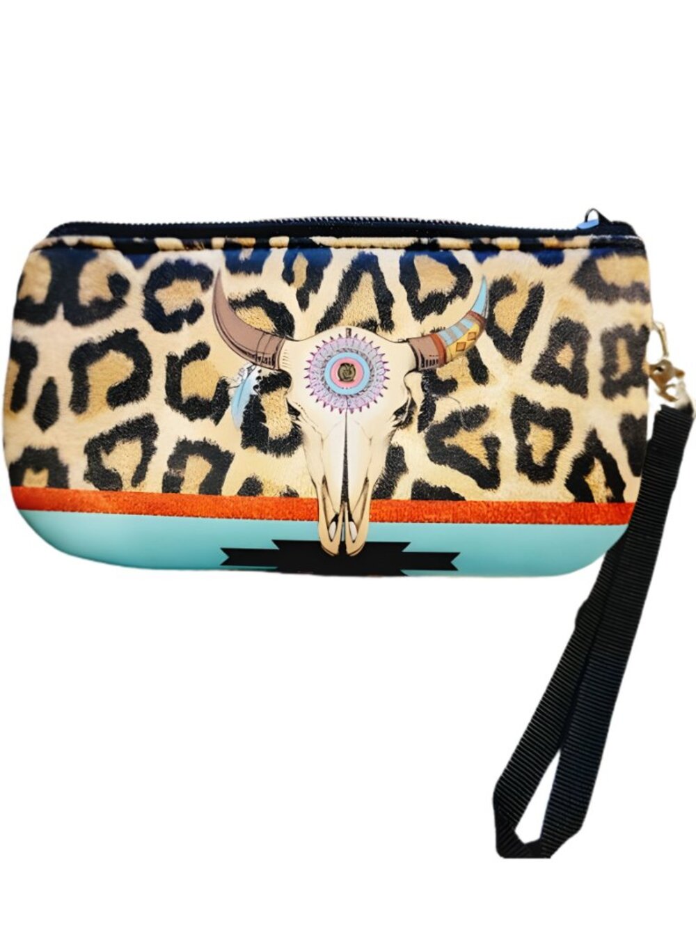 Leopard Bull Skull Animal Print Wristlet